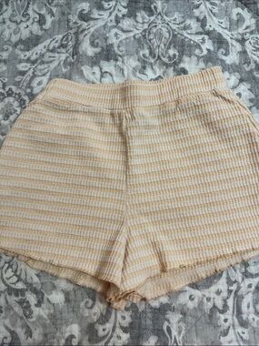 Alya Peach Cream Striped Waffle-Knit Shorts